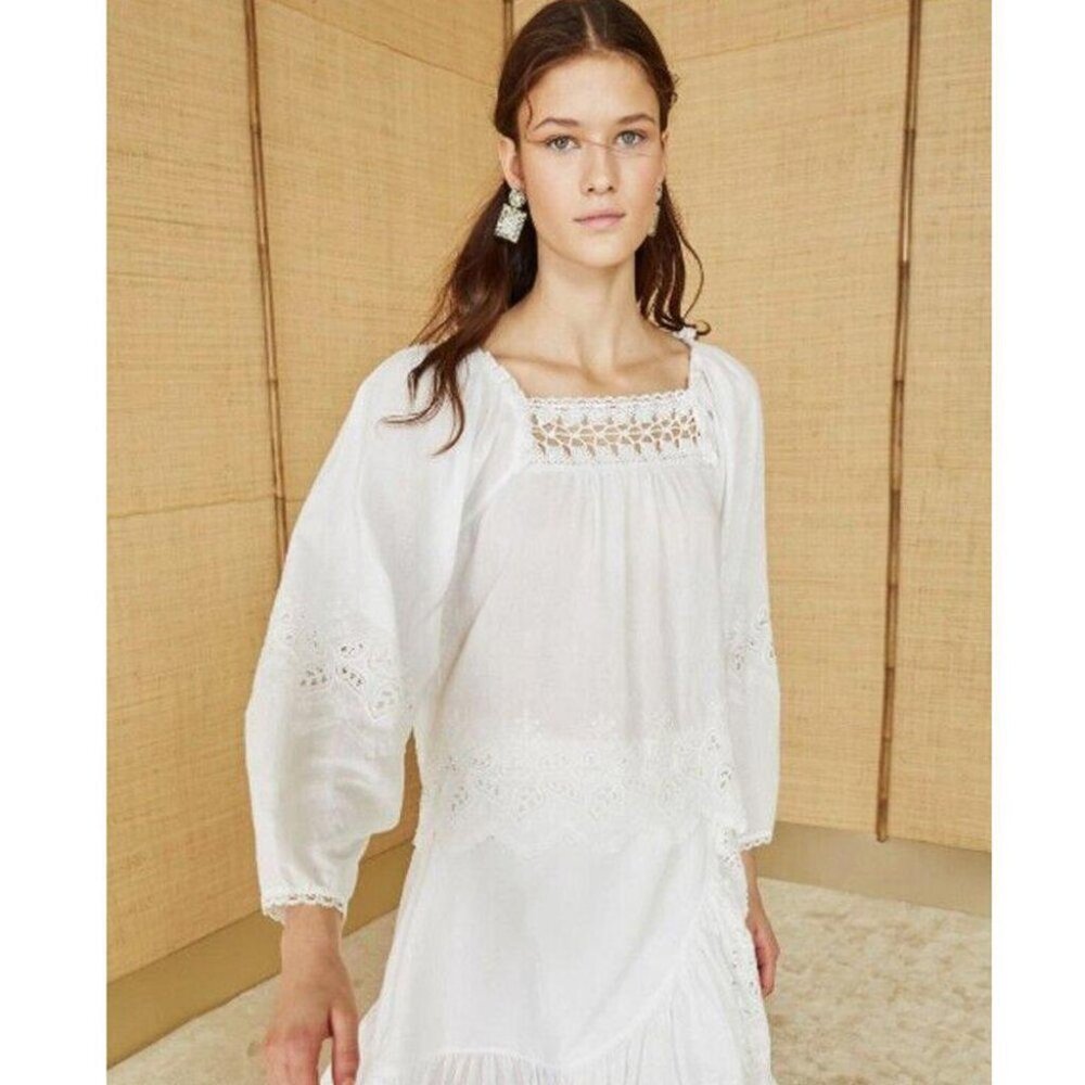 Ulla Johnson White Eyelet Cotton Peasant Blouse
